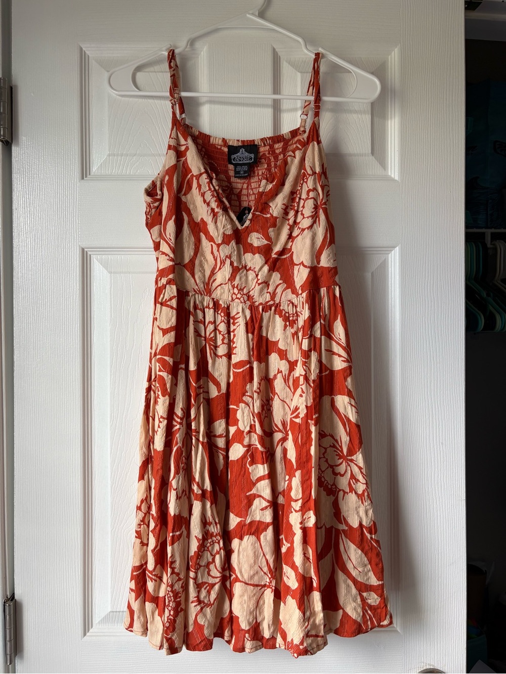 Angie Orange and Cream Floral Midi Dress